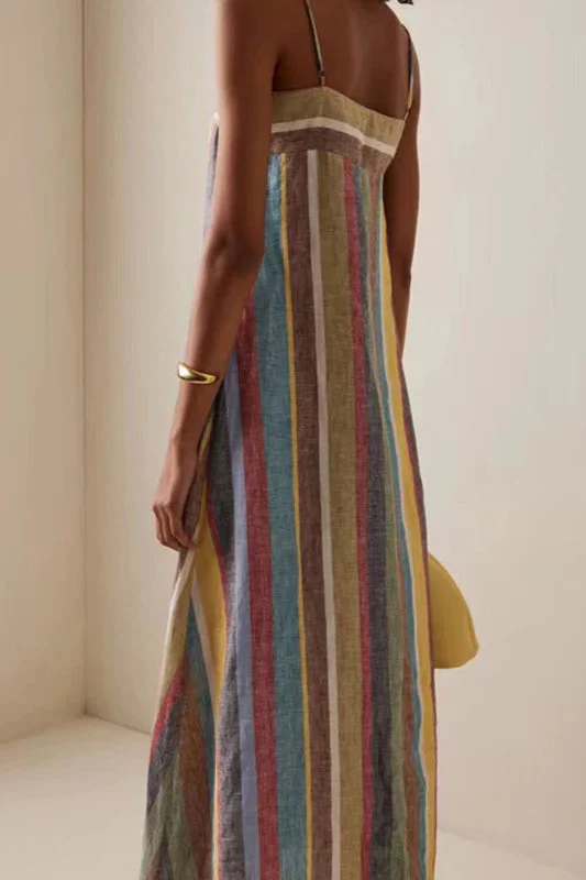 Striped Printed Strap Boho Dress - Image 4