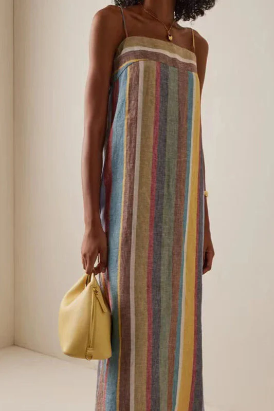 Striped Printed Strap Boho Dress - Image 5