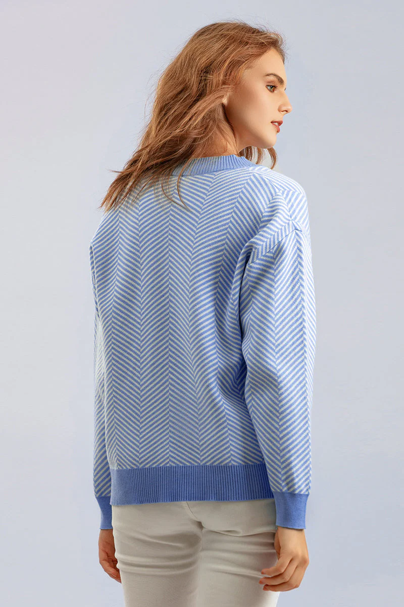 Striped V-Neck Buttoned Knit Sweater - Image 29
