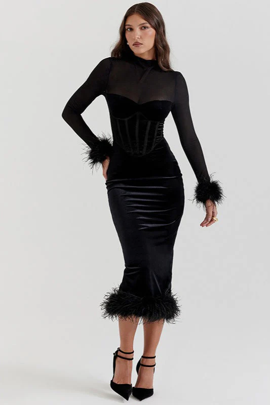 Textured Velvet Fuzzy Accent Cocktail Dress - Image 2