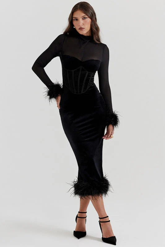 Textured Velvet Fuzzy Accent Cocktail Dress - Image 4