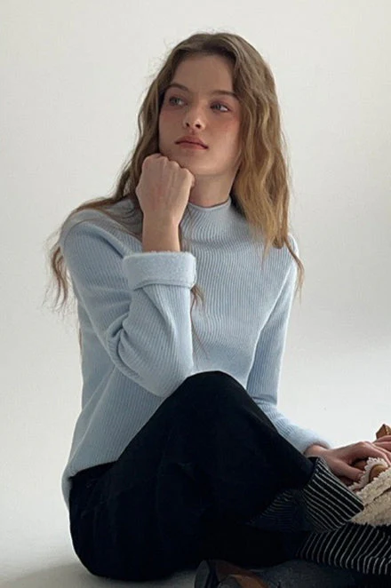 Thermal Mock Neck Solid Knit Top - Image 3
