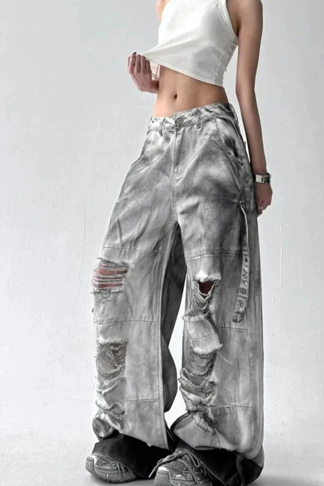 Tie Dye Ripped Wide Leg Jeans - Image 3