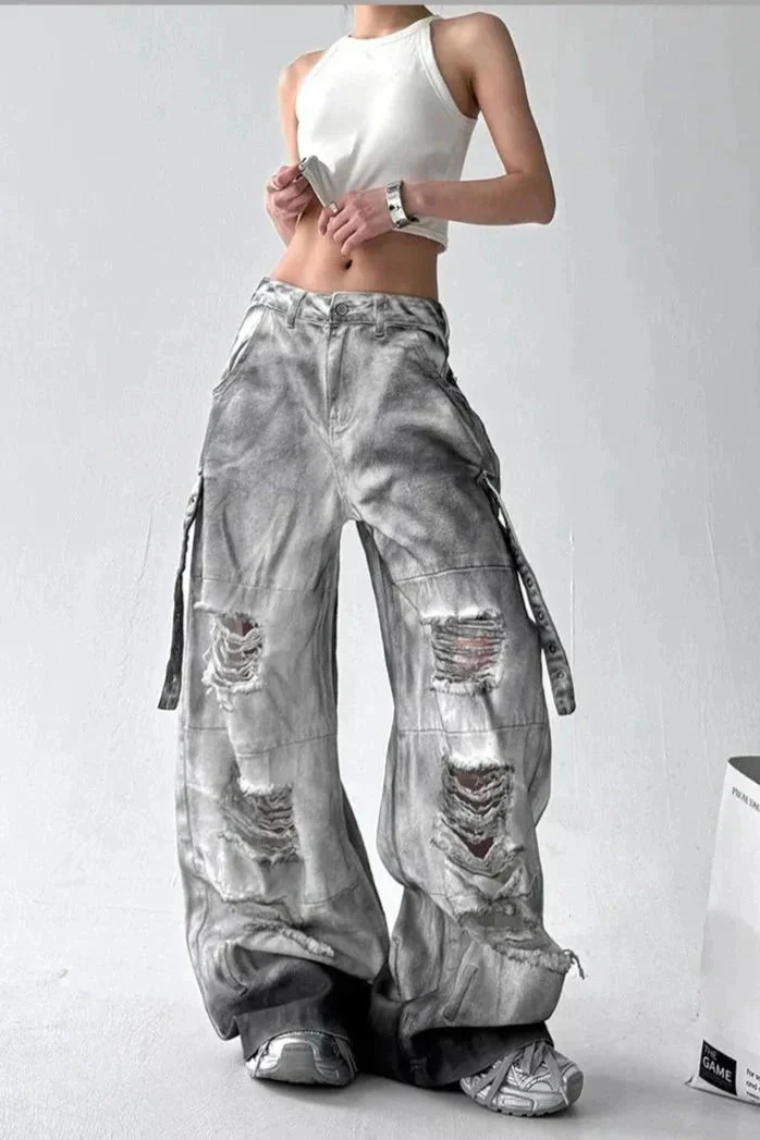 Tie Dye Ripped Wide Leg Jeans - Image 4