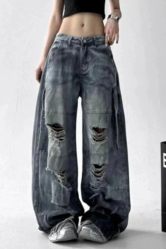 Tie Dye Ripped Wide Leg Jeans - Image 7