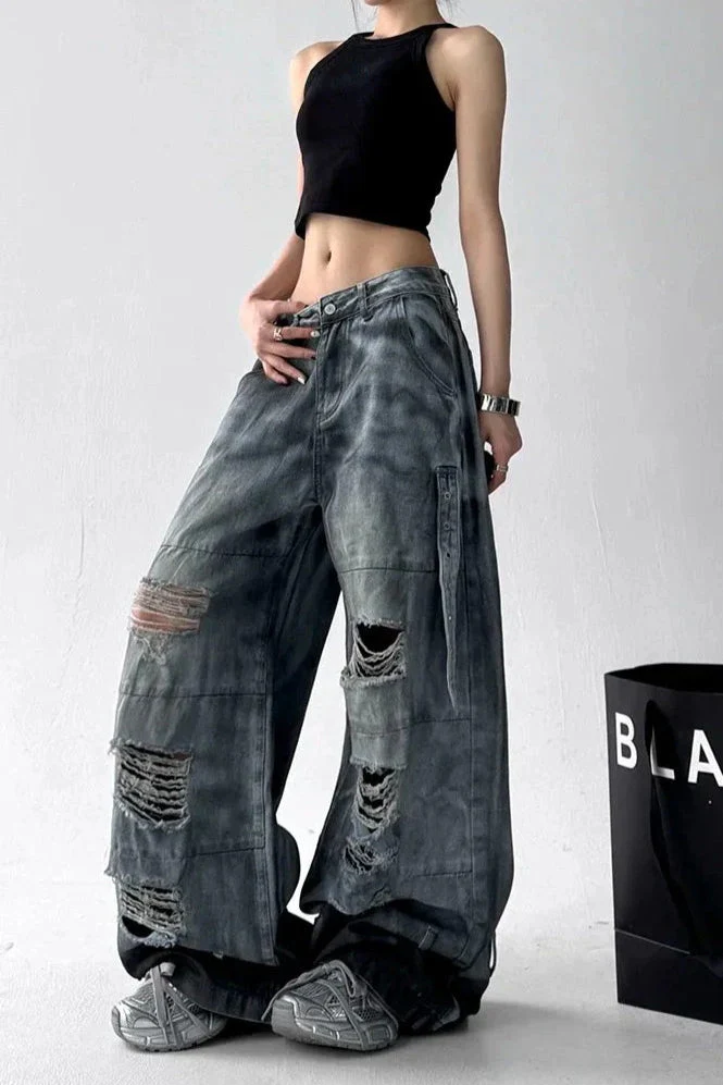 Tie Dye Ripped Wide Leg Jeans - Image 8