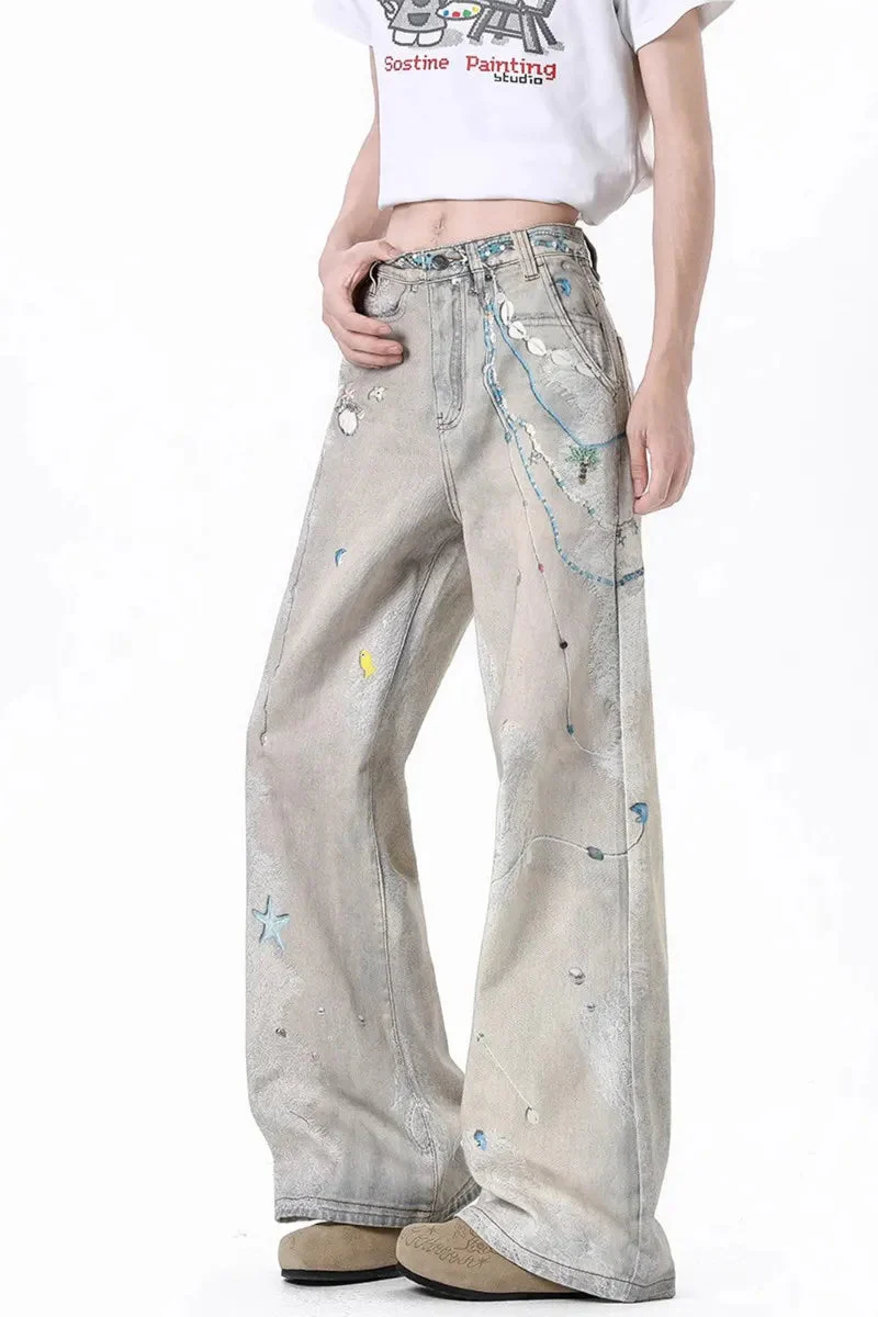 Tie-Dye Wide-Leg High Waist Jeans