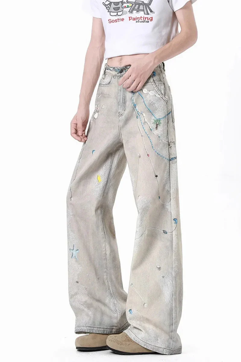 Tie-Dye Wide-Leg High Waist Jeans - Image 4
