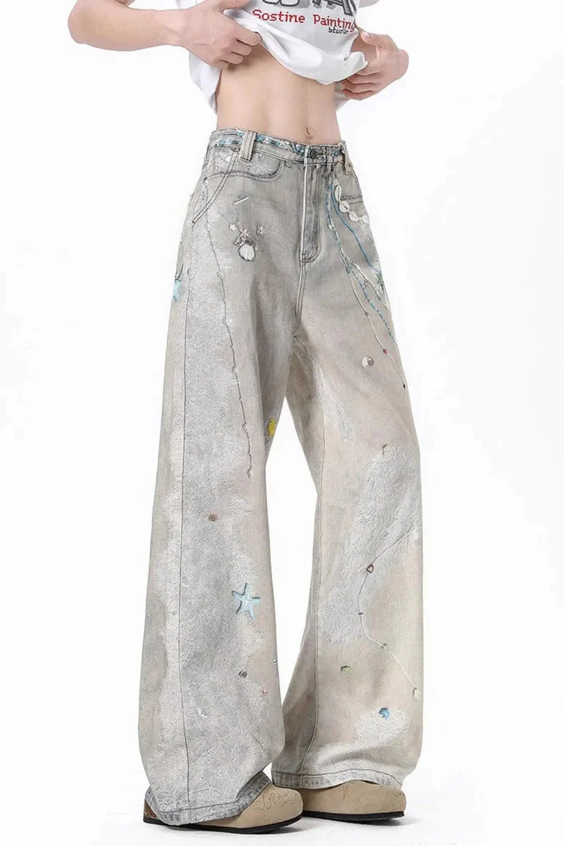 Tie-Dye Wide-Leg High Waist Jeans - Image 6