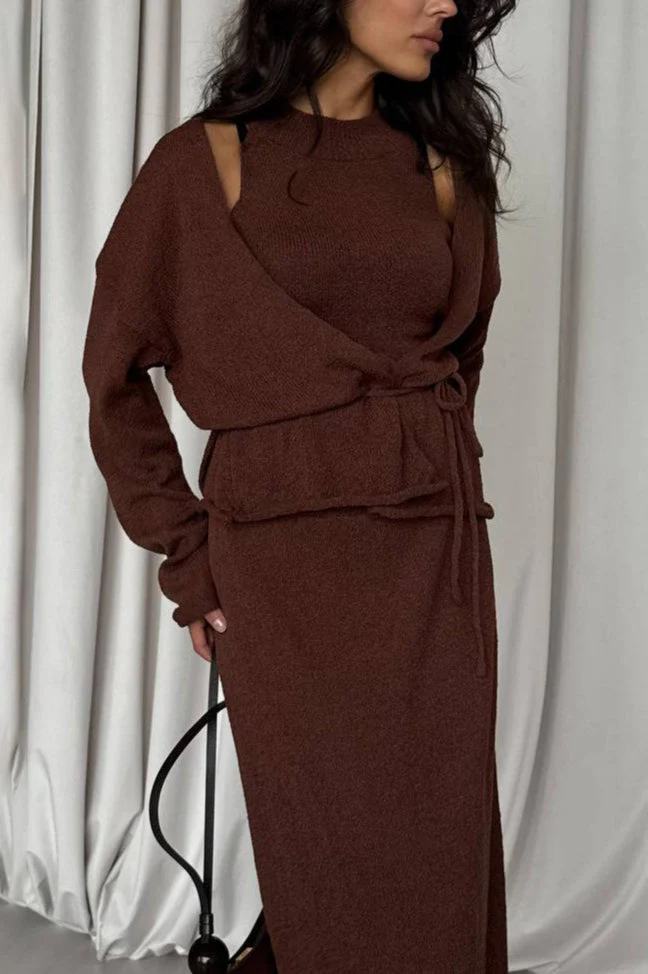 Tie Front Knit Set Sweater Dress - Image 5
