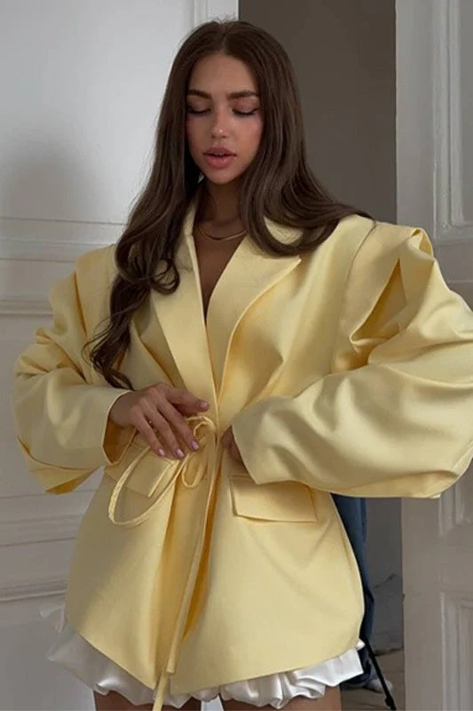 V-Neck Belted Shoulder Pad Blazer