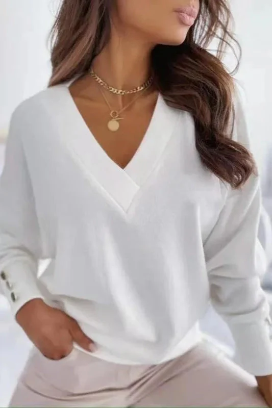 V-Neck Button Knit Pullover Sweater - Image 23