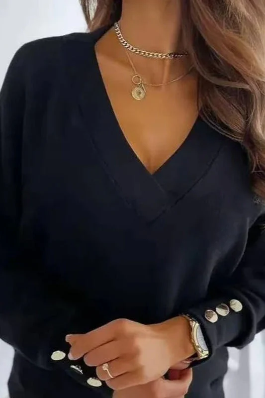 V-Neck Button Knit Pullover Sweater - Image 5