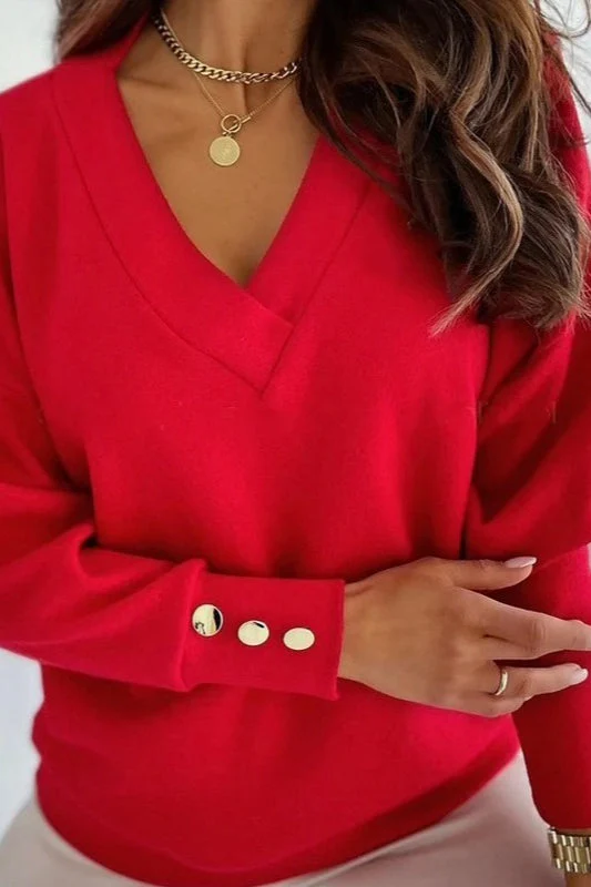 V-Neck Button Knit Pullover Sweater - Image 7