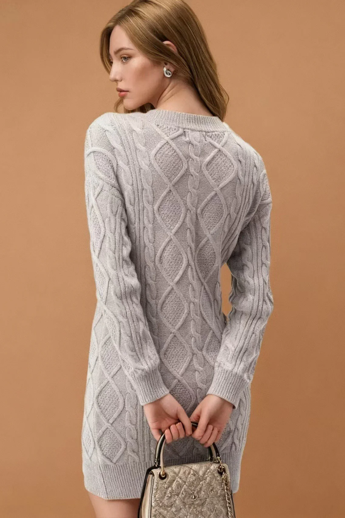 V-Neck Cable Knit Sweater Dress - Image 10