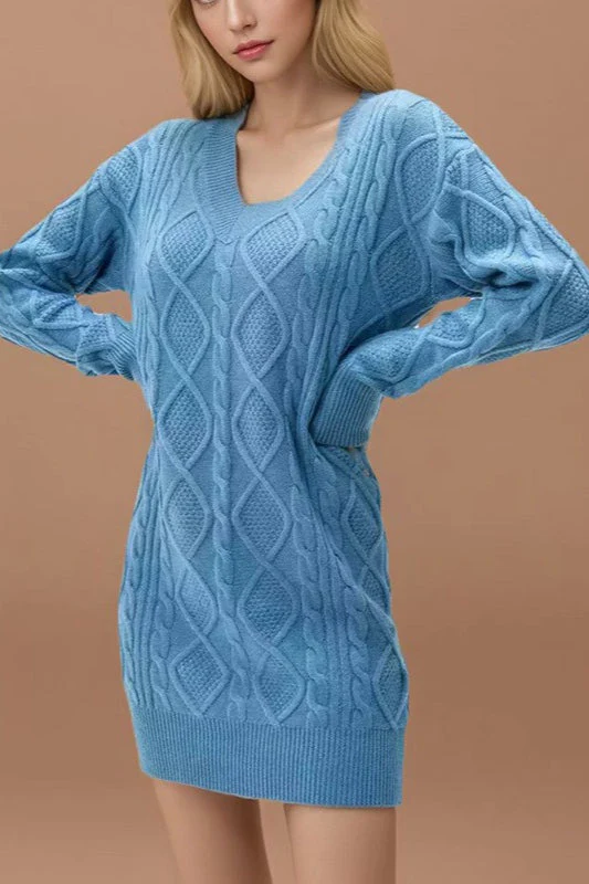 V-Neck Cable Knit Sweater Dress - Image 4