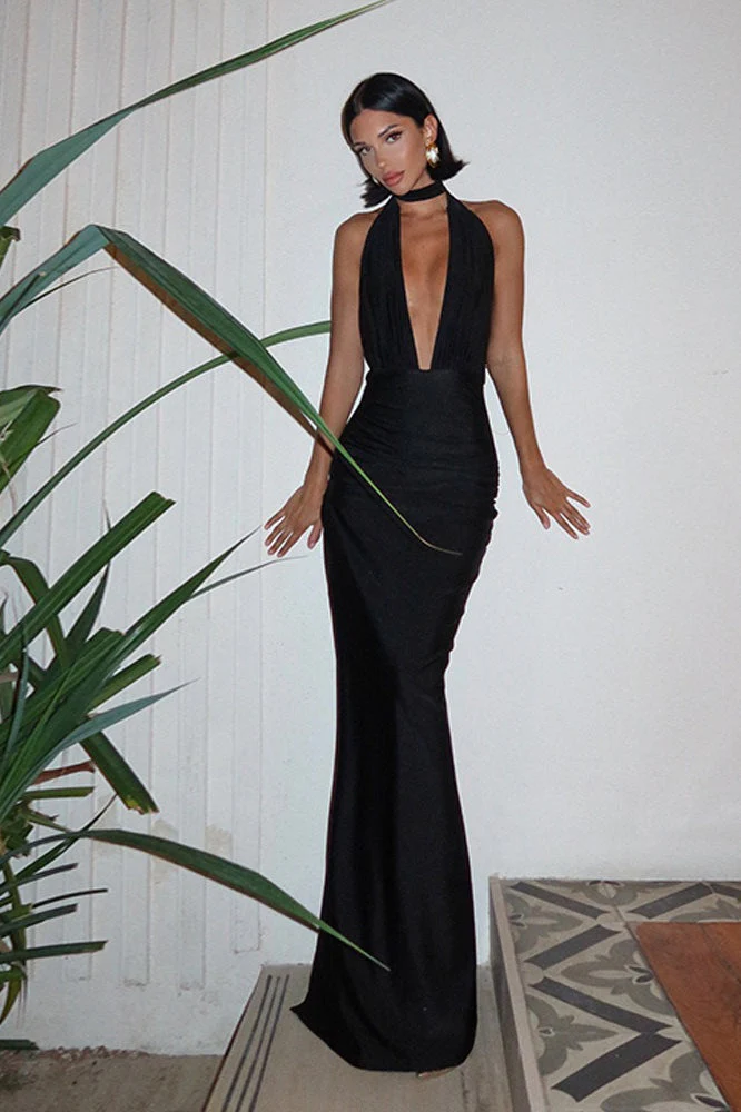 V-Neck Halter Backless Split Maxi Party Dress - Image 11