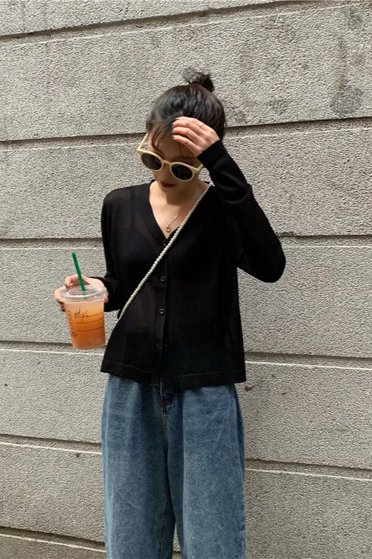 V-Neck Lightweight Knit Cardigan - Image 20