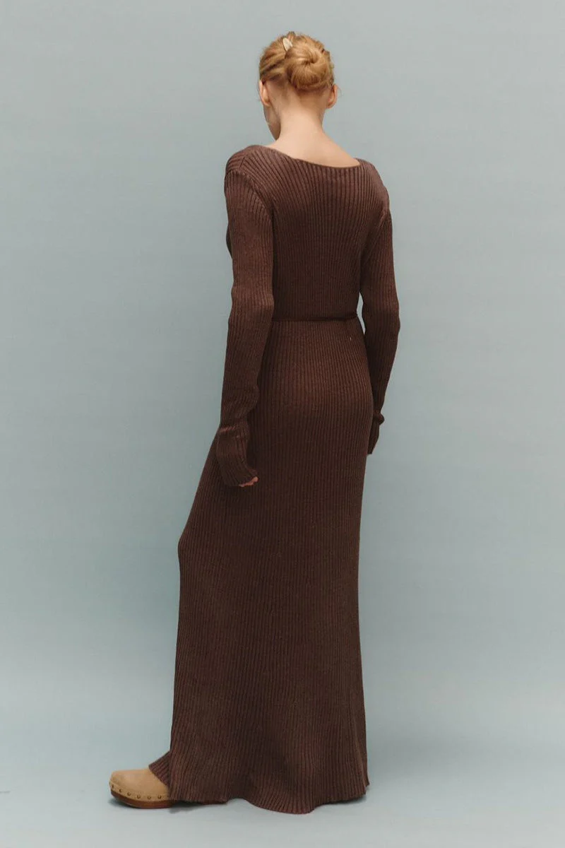 V-Neck Long Sleeve Knit Sweater Dress - Image 10
