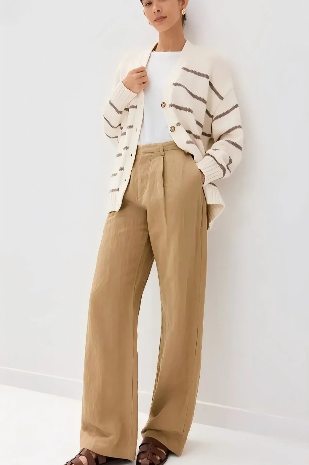 V-Neck Striped Cotton Sweater - Image 36