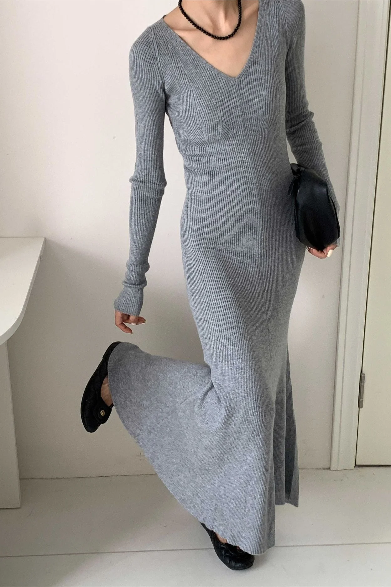 V-Neck Wool Sweater Dress - Image 13