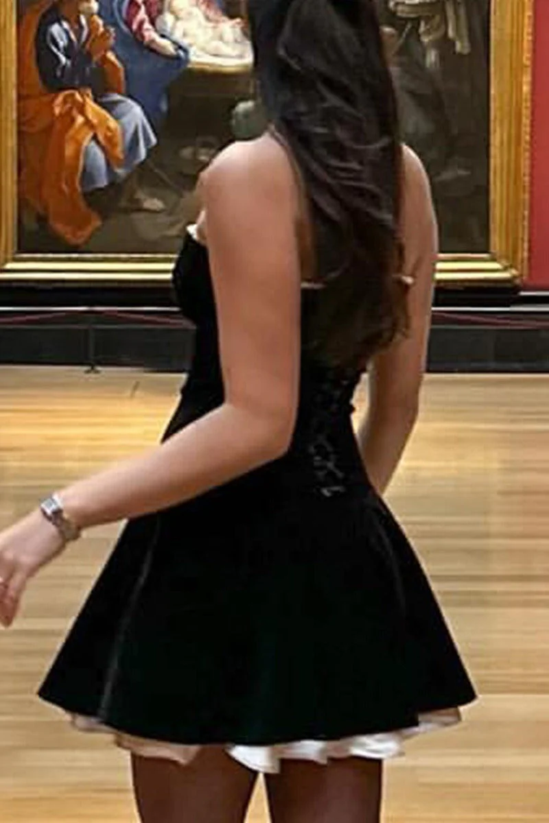 Velvet Bustier A-line Cocktail Dress - Image 7