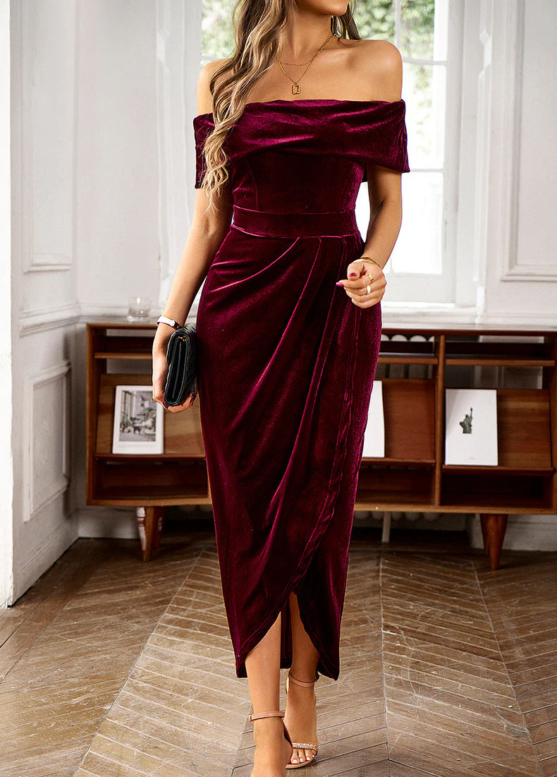 Velvet Off-the-shoulder Cocktail Dress - Image 11