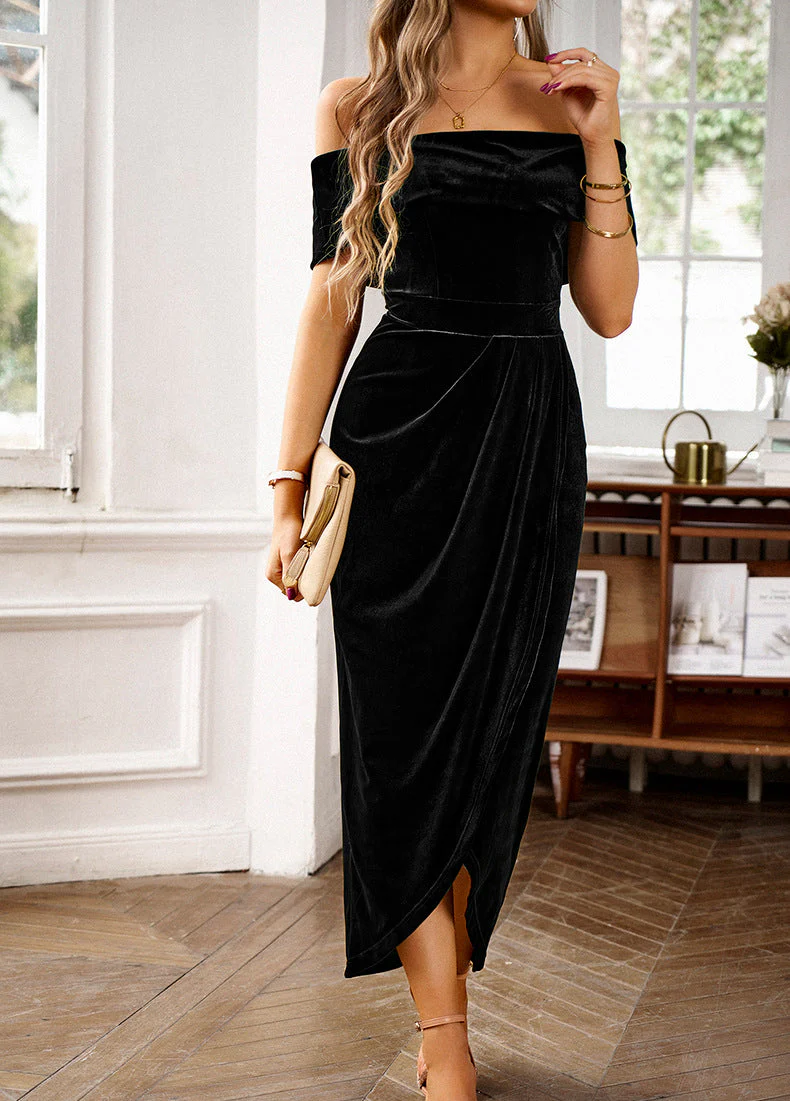 Velvet Off-the-shoulder Cocktail Dress - Image 28