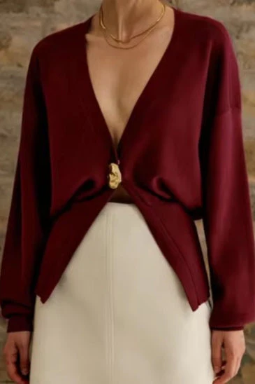 Vintage Button V-Neck Knit Cardigan - Image 2