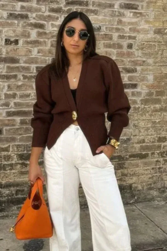 Vintage Button V-Neck Knit Cardigan - Image 4
