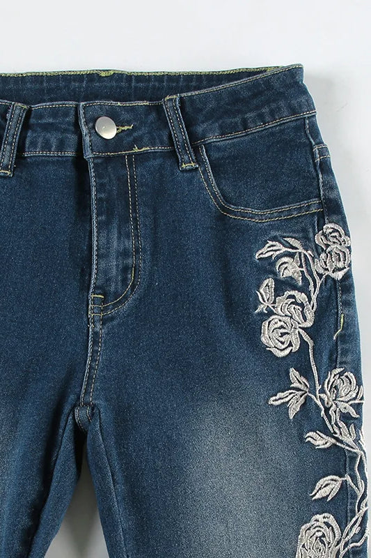Vintage Plant Embroidered Bootcut Jeans - Image 9