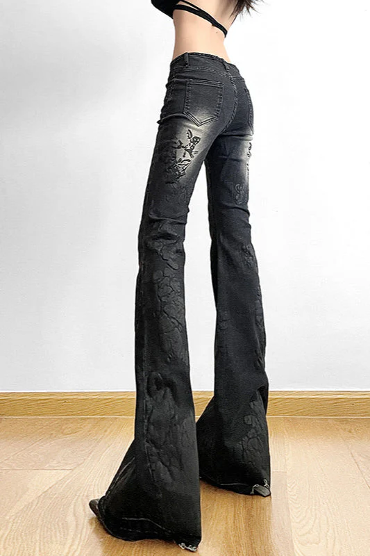 Vintage Plant Print Flared Jeans - Image 3