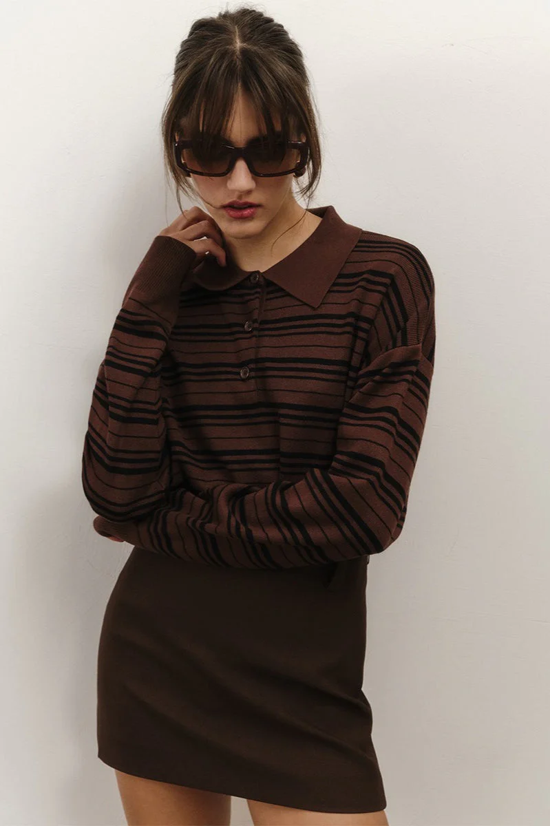 Vintage Striped Knit Polo Sweater - Image 11