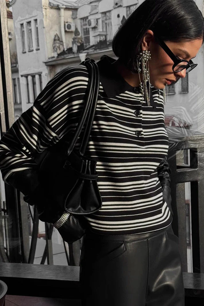 Vintage Striped Knit Polo Sweater - Image 22