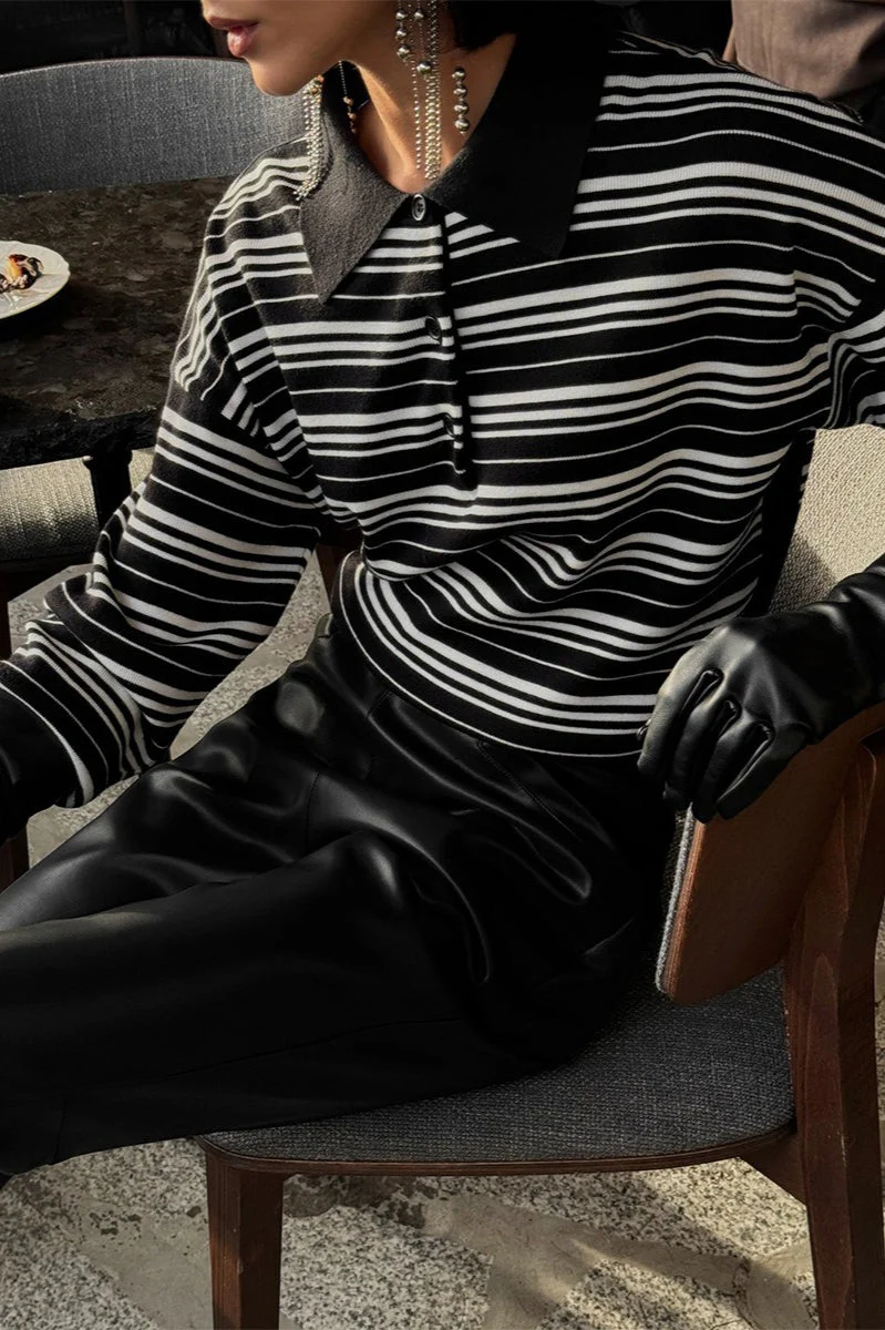 Vintage Striped Knit Polo Sweater - Image 23