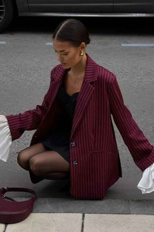 Vintage Striped Patchwork Blazer - Image 9