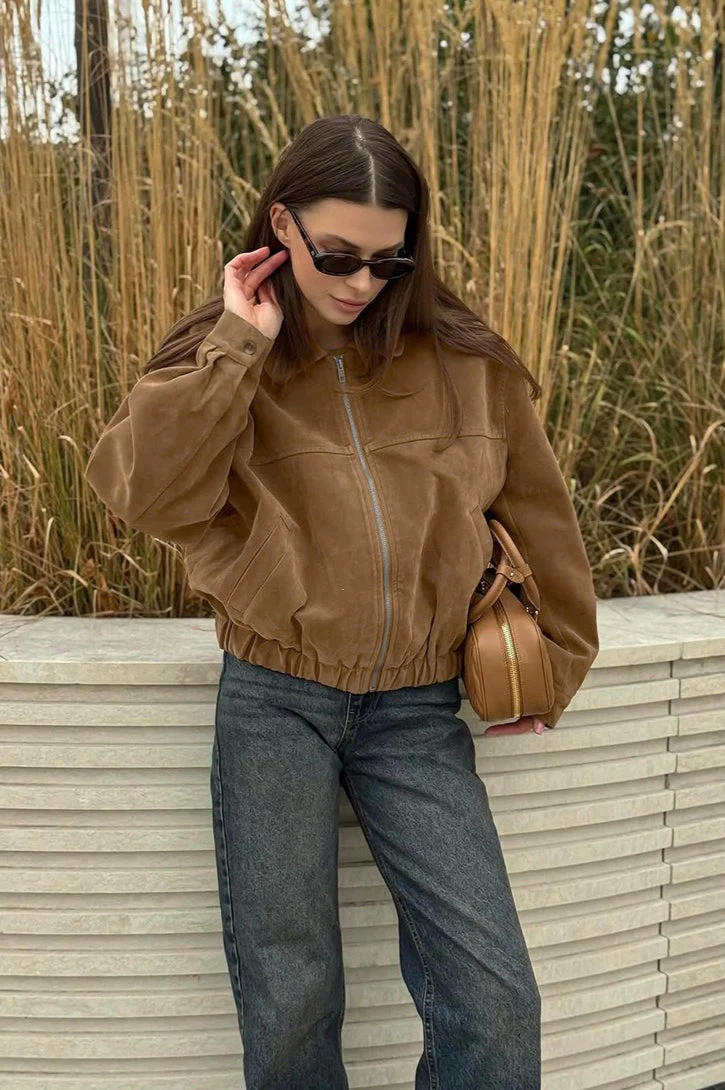 Vintage Suede Zip Front Relaxed Jacket - Image 7