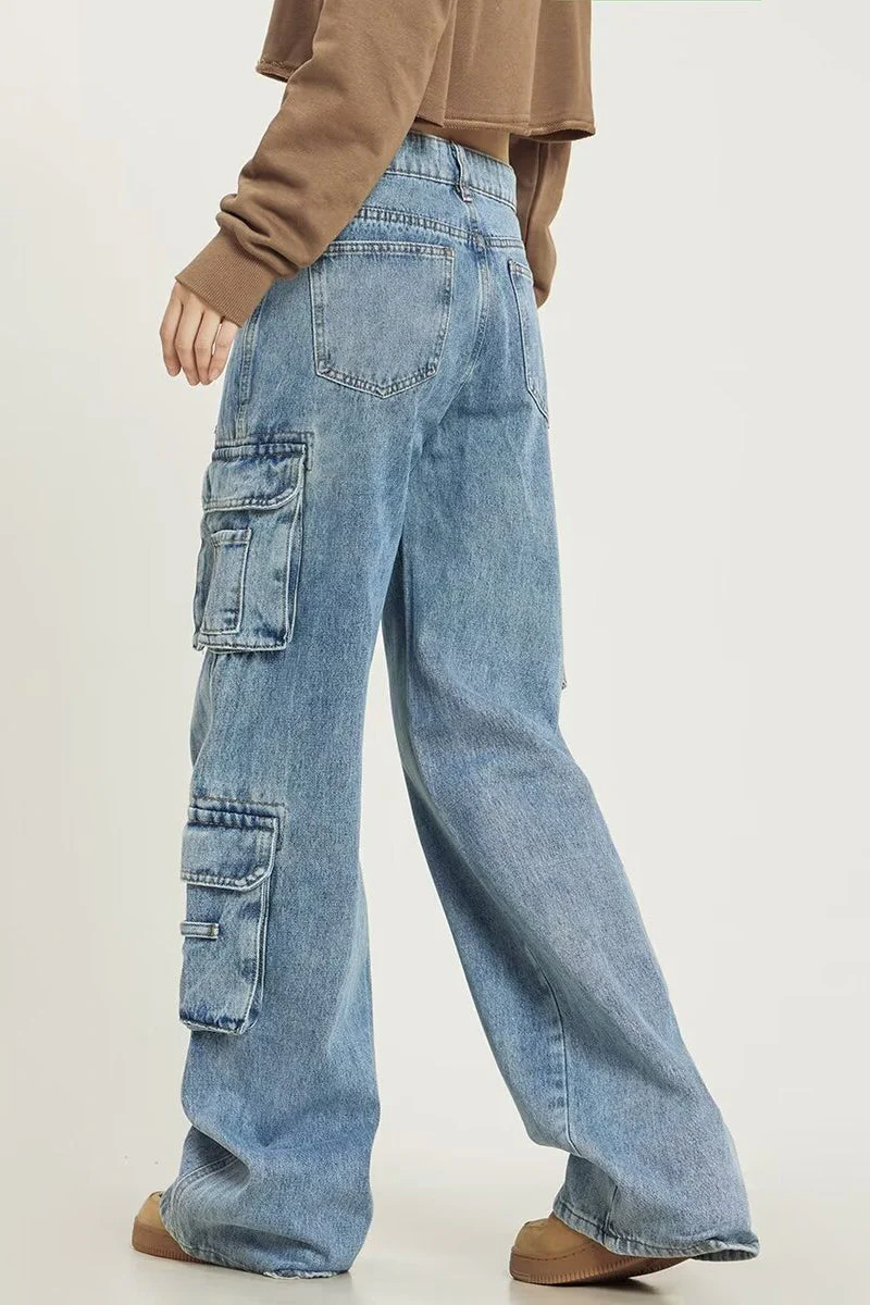 Vintage Washed Wide Leg Cargo Jeans - Image 6
