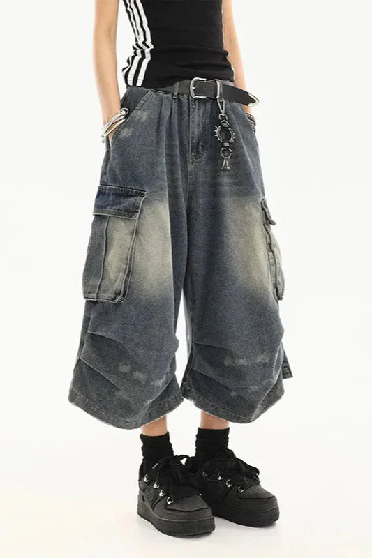 Vintage Washed Workwear Cropped Jeans - Image 2