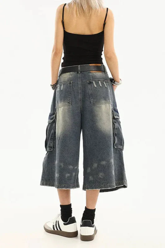 Vintage Washed Workwear Cropped Jeans - Image 3