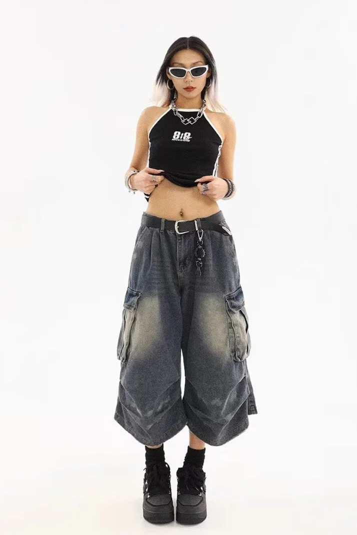Vintage Washed Workwear Cropped Jeans - Image 4