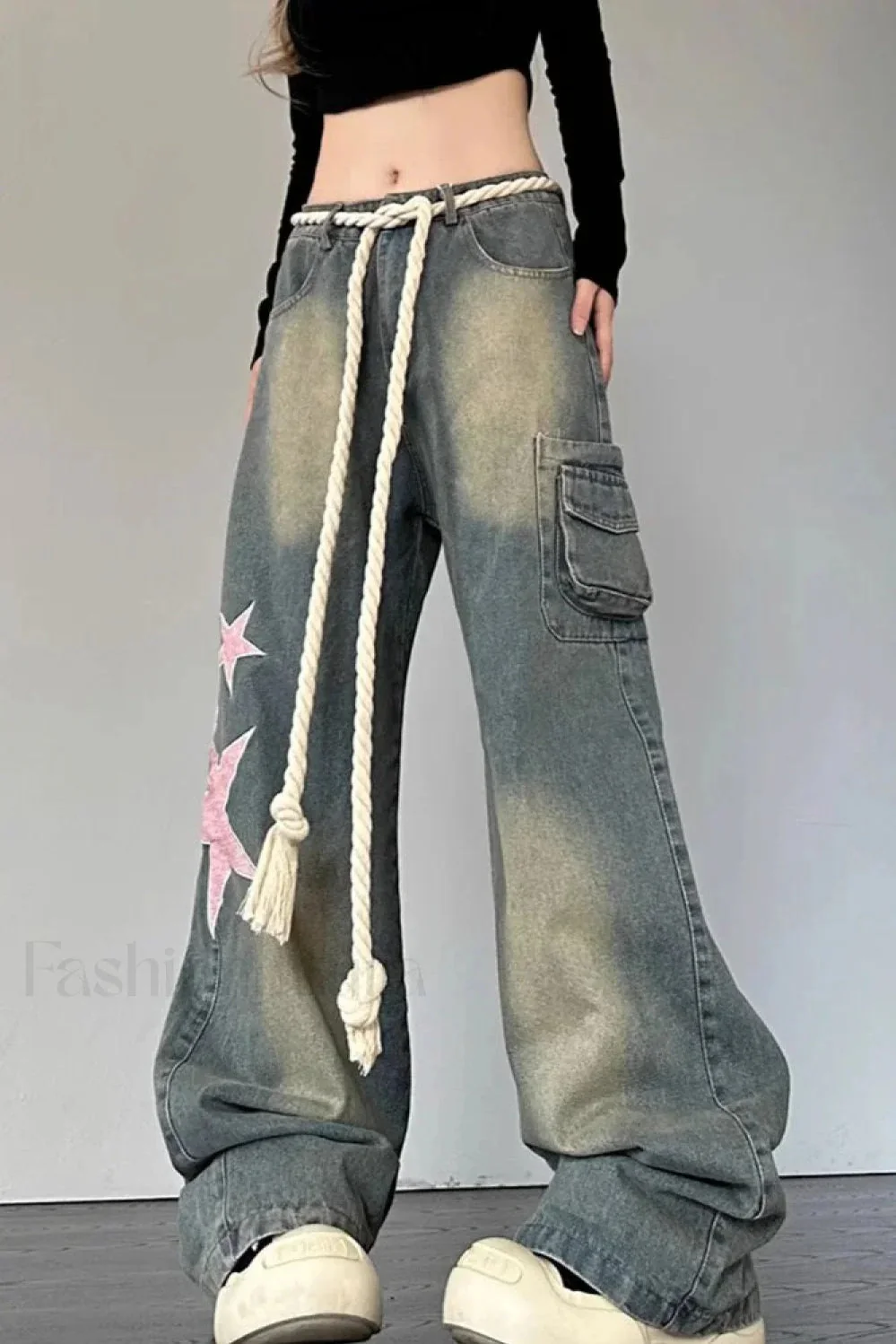 Wide Leg Patchwork Heart Jeans - Image 11