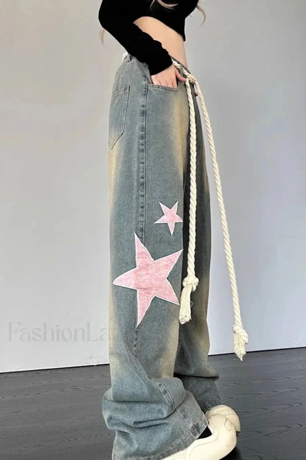 Wide Leg Patchwork Heart Jeans - Image 16