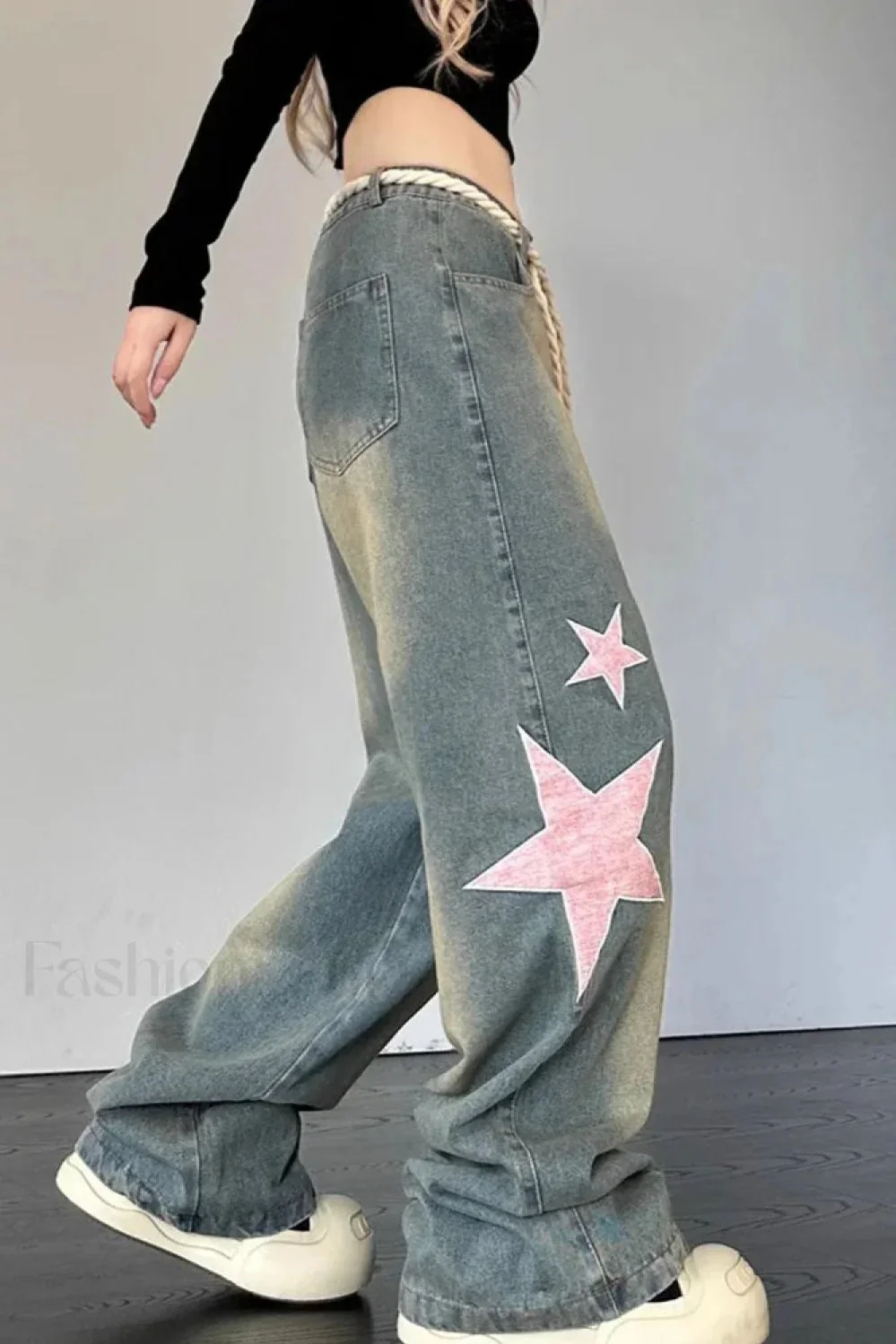 Wide Leg Patchwork Heart Jeans - Image 2