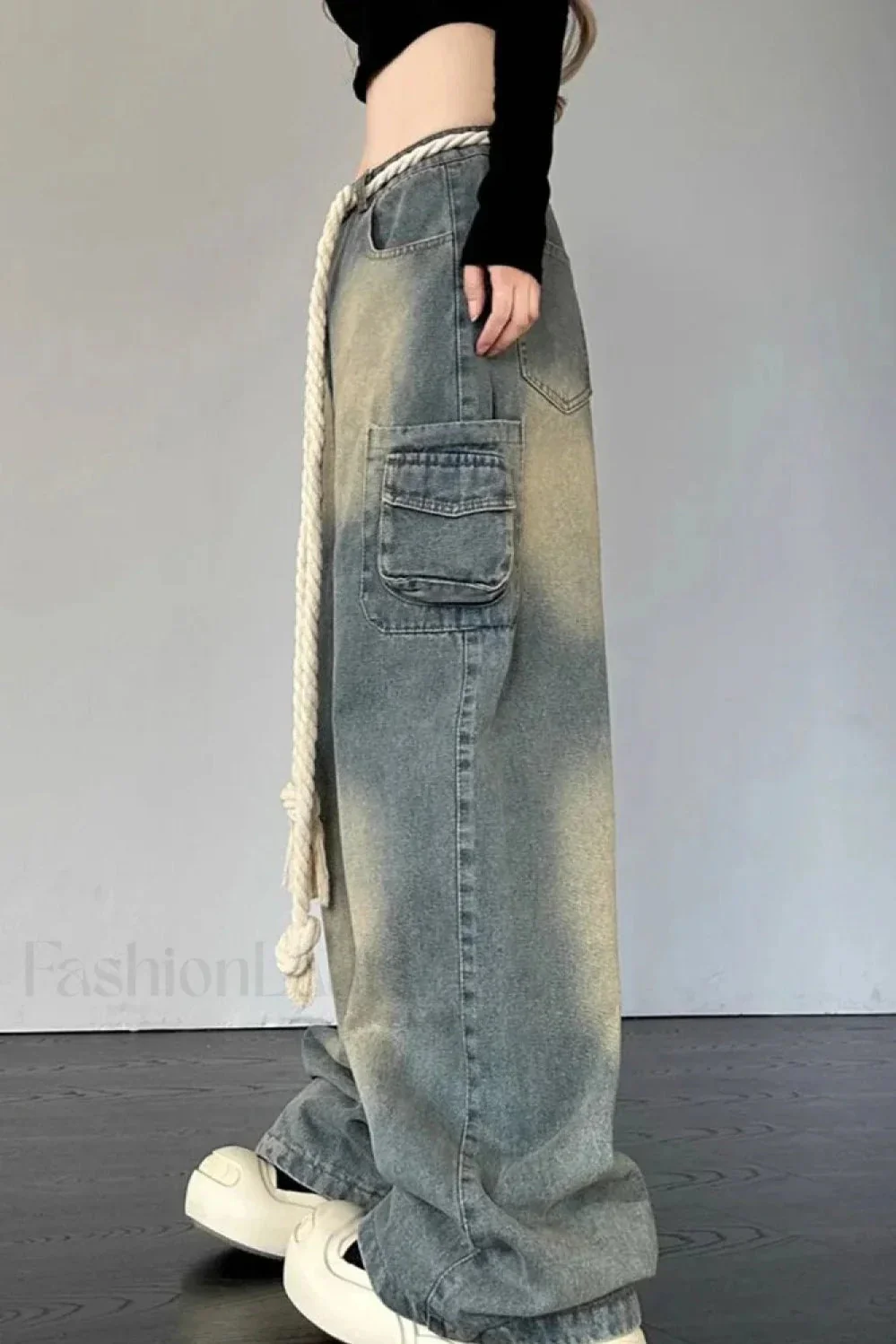 Wide Leg Patchwork Heart Jeans - Image 4