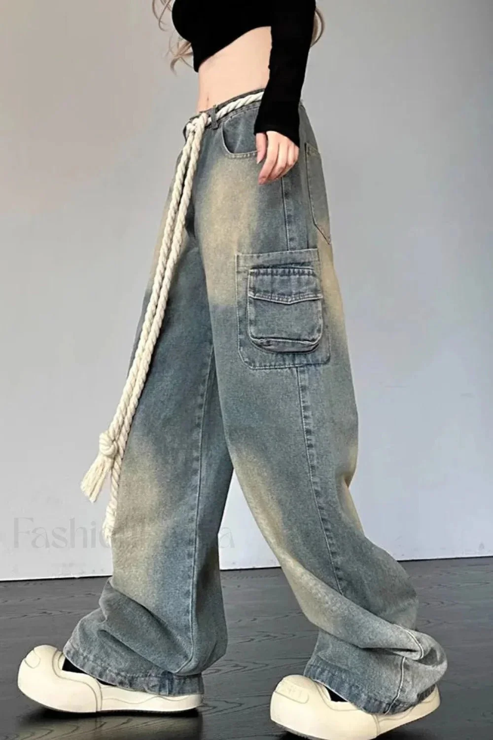 Wide Leg Patchwork Heart Jeans - Image 5