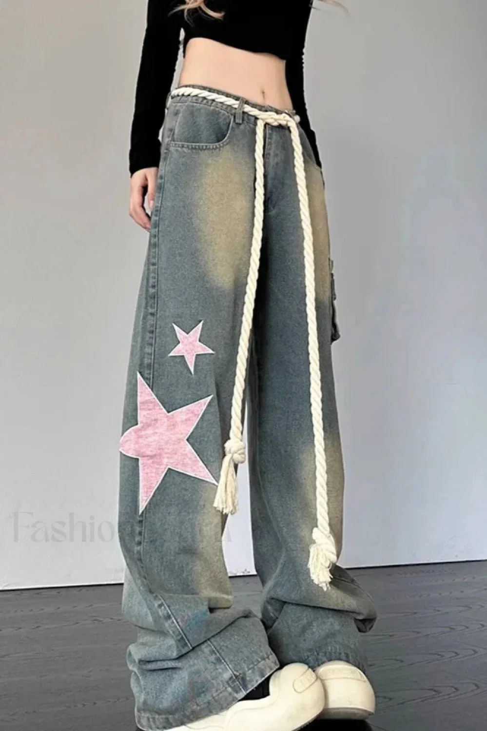 Wide Leg Patchwork Heart Jeans - Image 7