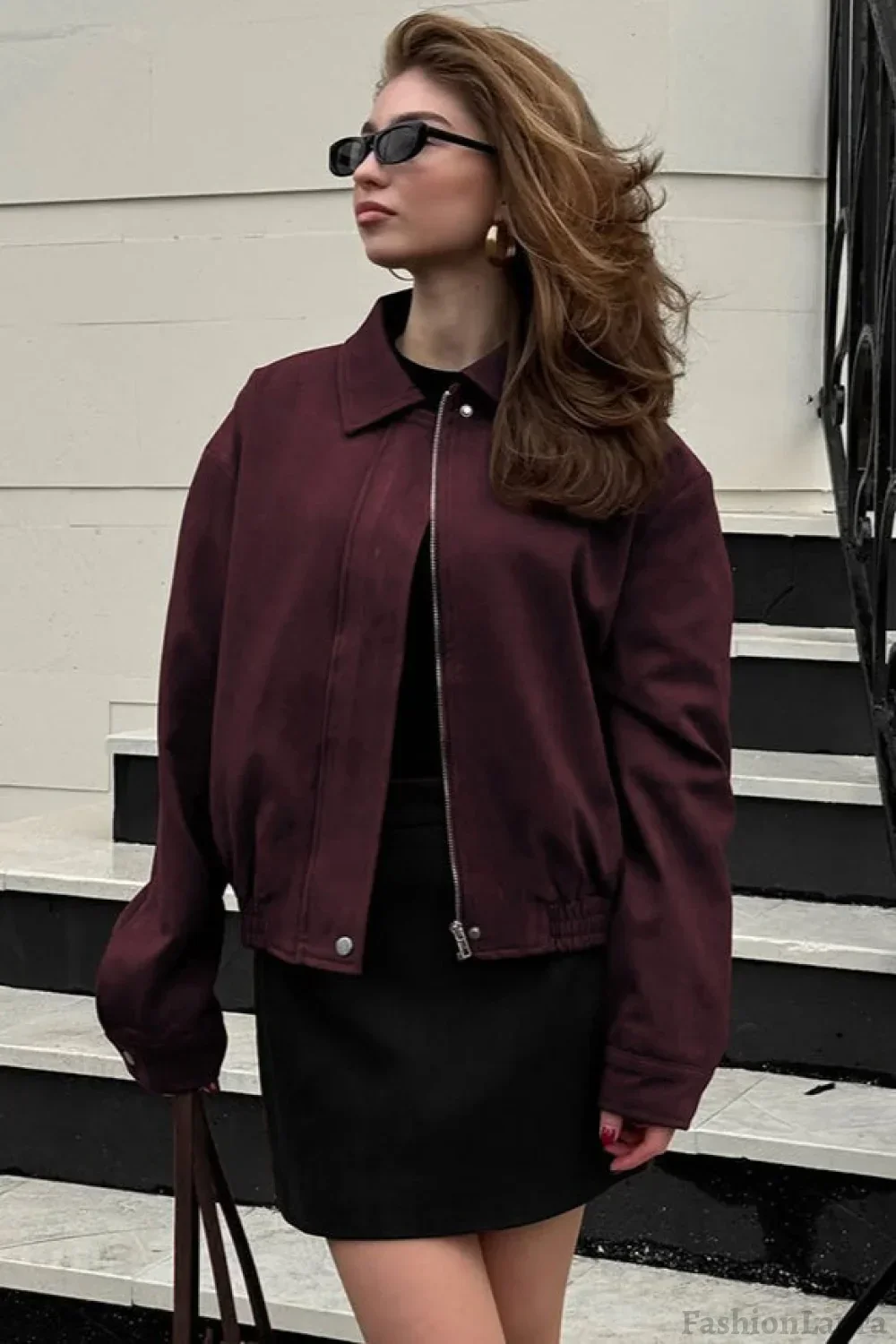 Wine Red Suede Utility Jacket - Image 3