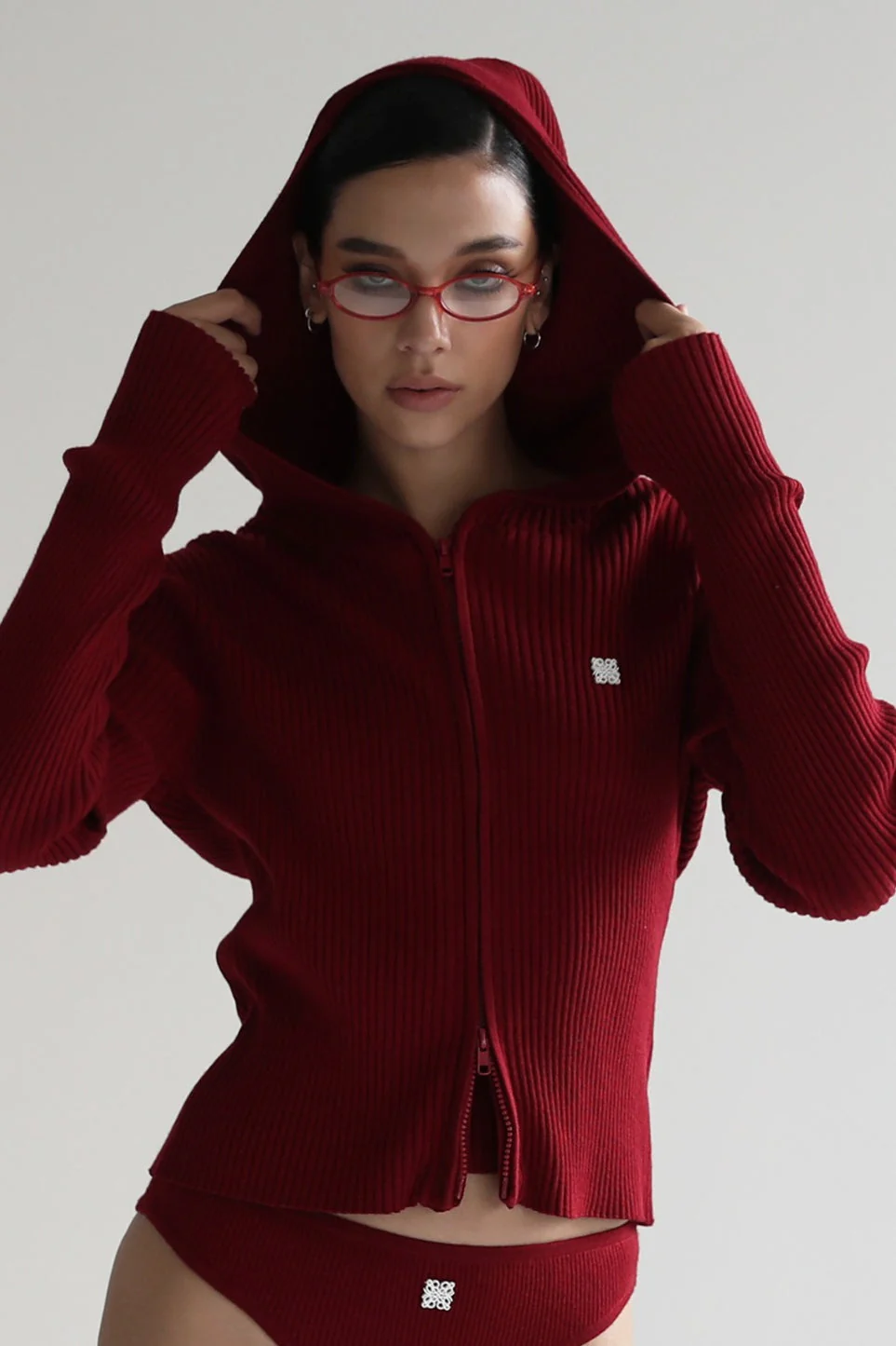 Zip Up Cropped Hooded Knit Sweater - Image 4