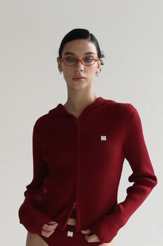 Zip Up Cropped Hooded Knit Sweater - Image 7